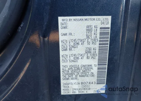 2018 Nissan Nv Cargo Nv3500 Hd Sl V8 z USA, uszkodzony, nr VIN 1N6AF0LY5JN807443